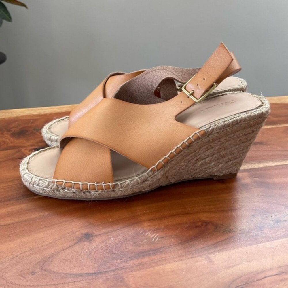 Old Navy Faux Leather Brown Jute Heel Wedge Sandel Espadrille